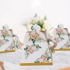 GOLD 25 Mini Teapot 4″ Wedding FAVOR BOXES Floral Print Party Event Decorations