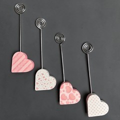 18Pc Heart Photo Holders Pink White Wire Memo Clip Wedding Place Card Stands