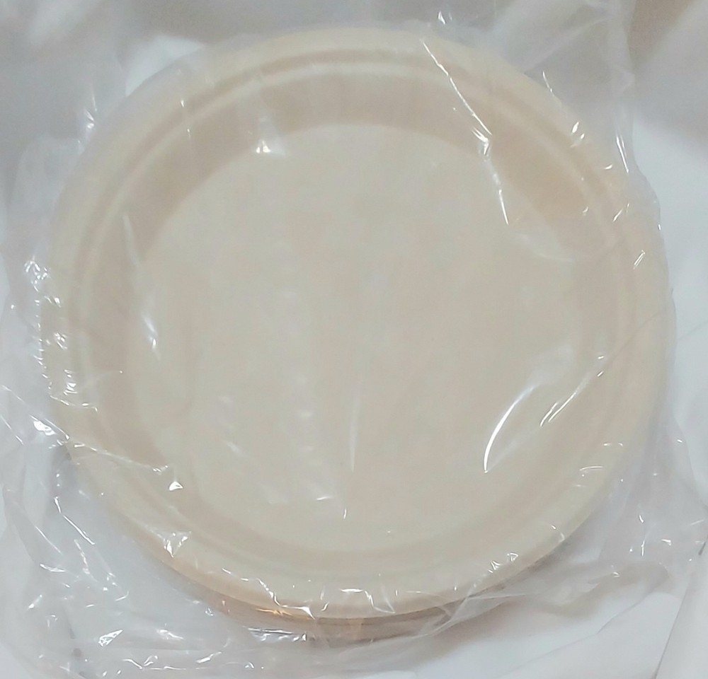 50 Round 10″ Tan Bagasse Sustainable Dinner Plates Party Tableware Decorations