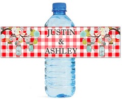 100 Red Gingham & Mason Jars Wedding Anniversary Engagement Party Water Labels