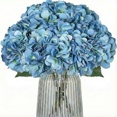 2Bouquets Artificial Fake Flowers Silk Hydrangea Dark Blue, 5 Flower Heads