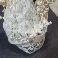 Vintage Wedding Cake Topper: Fabric Flowers, lace, plastic