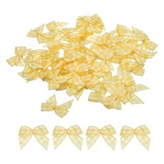 100Pcs Mini Gingham Ribbon Bow 1″ Checkered Ribbon Bows Yellow and White