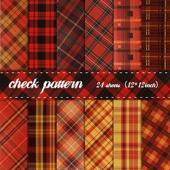 24 Sheets Plaid Pattern Paper, 12″x12″ Double-Sided Orange & Yellow 7