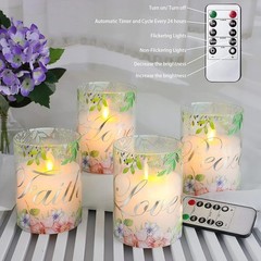 Pink Flameless Pillar Candles, Glass Led Candles Battery Floral & Terms