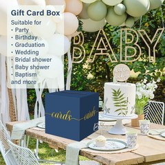 1 Pack Navy Blue and Gold Foil Card Box for Party, 8.7″ Navy Blue Gift Card B…