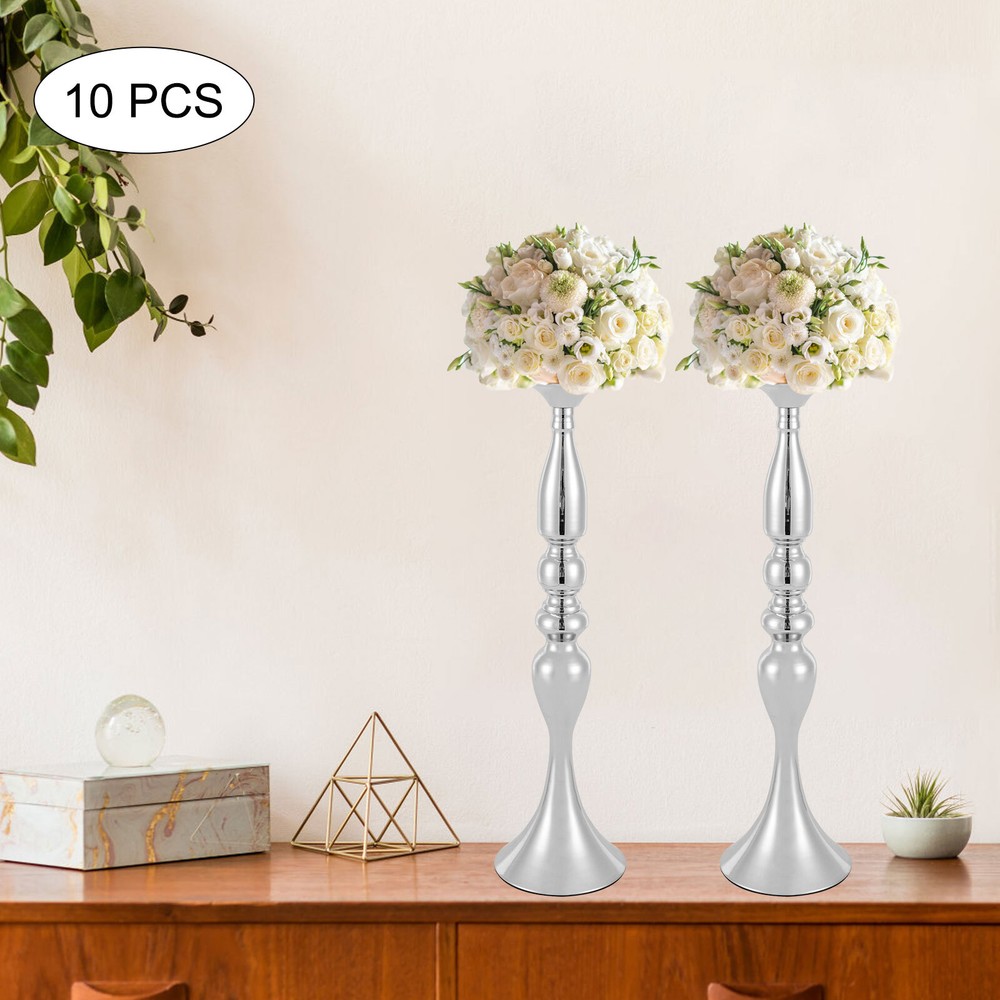 10 Pcs Silver Iron Wedding Centerpiece Vases 50cm (19.7in) Tall