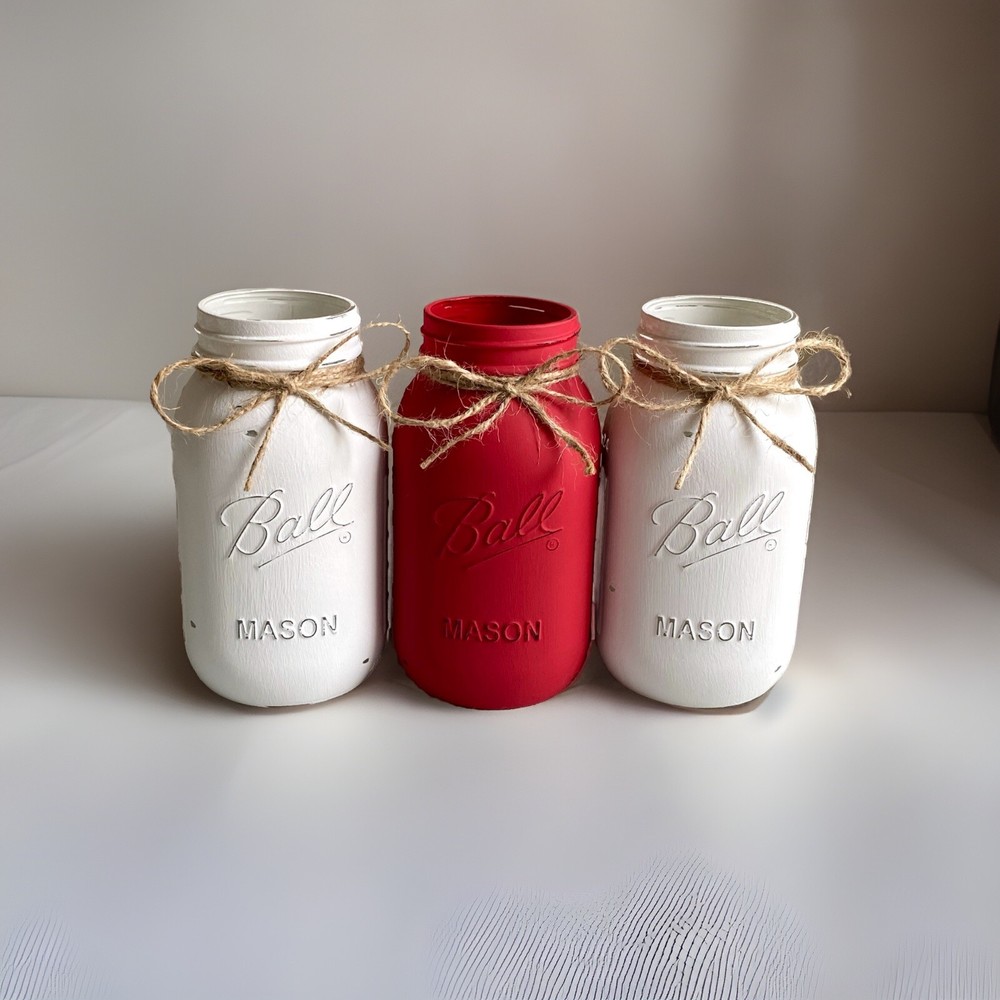 Set of 3 chalk painted distressed Quart size mason jar vases…mix & match colors!