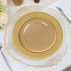 GOLD 10 Round 7″ Plastic SALAD PLATES Gold Rim Party Events Tableware
