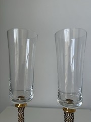 SET OF 2 SPARKLING CRYSTALS STEM,BASE CHAMPAGNE,FLUTE GLASS,HAND MADE