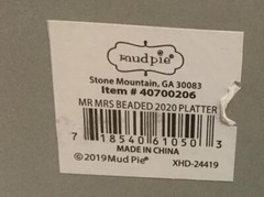New MUD PIE Mr And Mrs Est 2020 Platter Plate ~ Comes In Mud pie Gift Box ~ USA