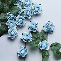24 DUSTY BLUE 2″ Mini FOAM ROSE Flowers Stems Wedding Decorations Supplies