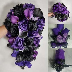 Purple Black Rose Calla Lily Bridal Wedding Bouquet Accessories