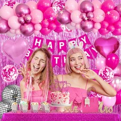 Pink Birthday Party Decorations for Women Girls with Happy Birthday Banner Pa…