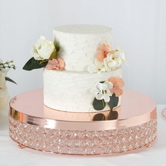 1 Tier ROSE GOLD METAL 15.5″ Cake Stand Crystal Beads Cupcake Wedding Dessert