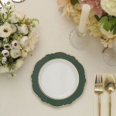 10 WHITE HUNTER GREEN 8″ Round Plastic SALAD PLATES Blossom Design Events
