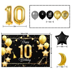Happy 10th Birthday Balloons Gold Set Decor – Cheers to 10 Years Old Party Th…