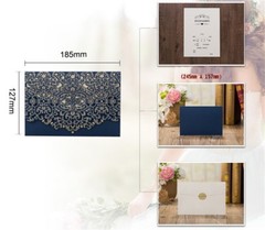 Blue Personalised Laser Cut Wedding Invitation Card Candy Boxes Bag Envelopes
