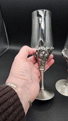Pair Pewter Glass Champagne Flutes Roses Grapes Wedding Toast Goblets