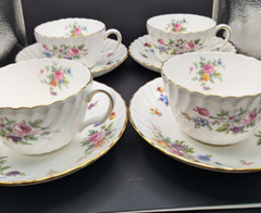 Minton Marlow S-309 England Floral Gold Trim Tea Cup & Saucer Set of four