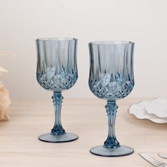 DUSTY BLUE 6 Plastic 8 oz Crystal Cut Goblets WINE GLASSES Party Events