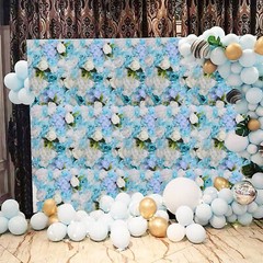 6x Blue+White Artificial Flower Wall Panel Floral Backdrop Girl Room Home New