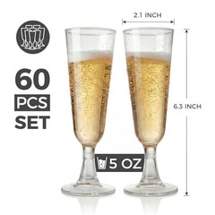 Clear Plastic Champagne Flutes, 60 Pack Disposable Wine Glasses 5 oz | 60