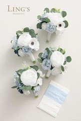 Ling’s Moment Dusty Blue Bridesmaid Bouquet Set of 4, Blue Wedding Bouquets f…