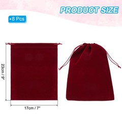 8 Pack Velvet Gift Bags 7 x 9 Inch Velvet Drawstring Bag Jewelry Pouch Burgundy