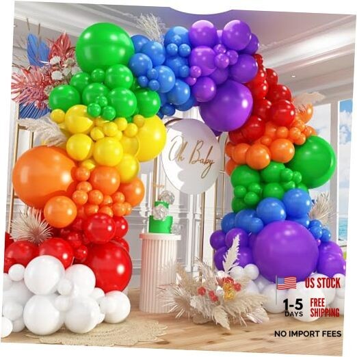 412pcs Rainbow Balloon Arch Kit Assorted 5/10/12/18 Inch Multicolor – 412