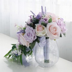 Cascading Wedding Bridal Bouquet Waterfall Artificial Purple Rose Holding Flower
