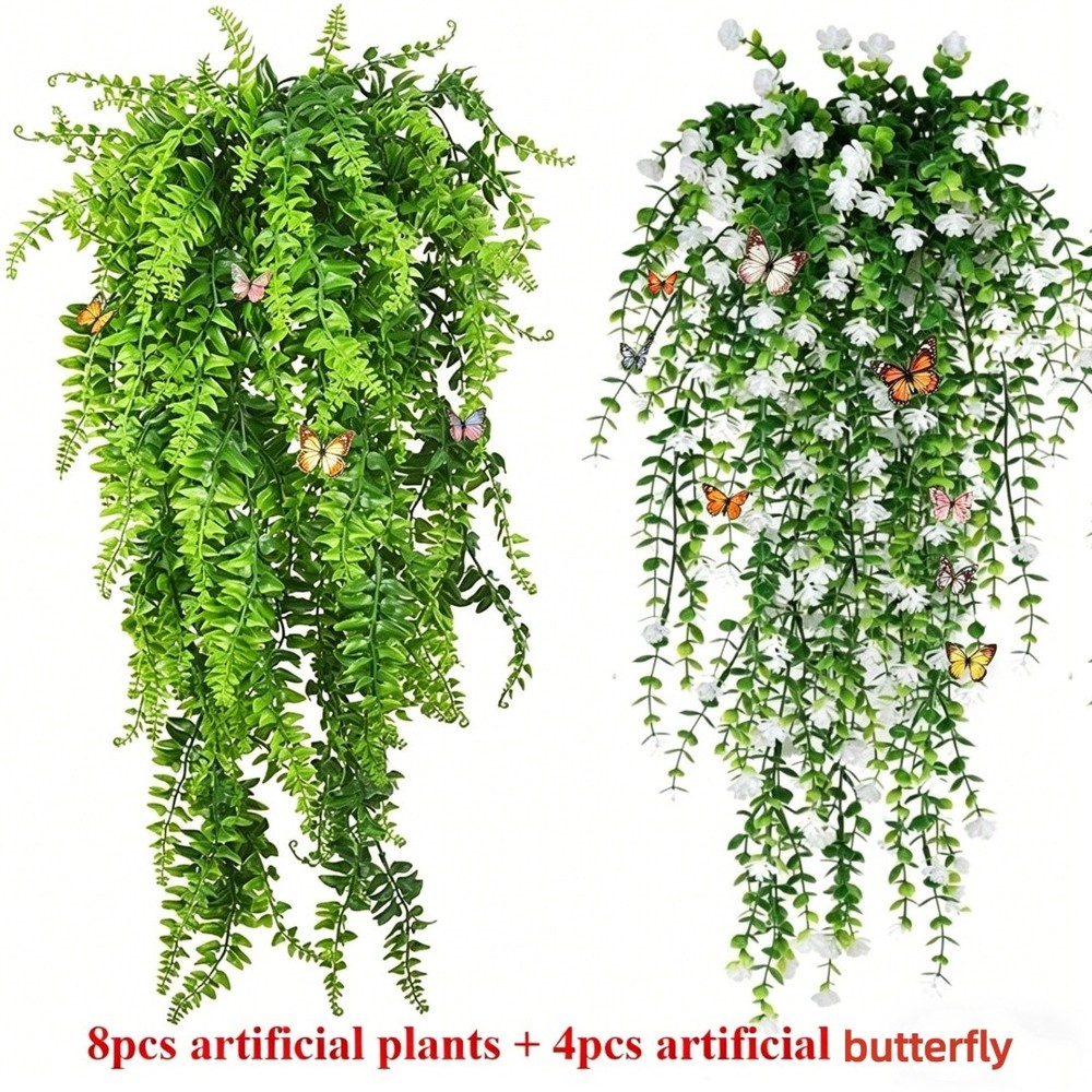 8pcs Artificial Plant Fake Eucalyptus Fern Hanging Flowe Vine Garden Home Decor