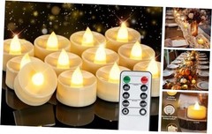 12pcs Flameless LED Tea Lights with Remote 10Key, Warm White Glow, Ivory Base