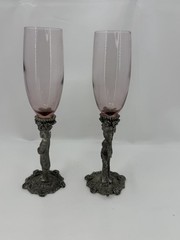 Ballena Bay Renaissance Bride Groom Toasting Flutes Pewter Heart Amethyst Glass