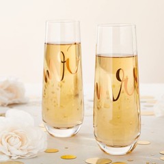 Juvale Mr & Mrs Champagne Flutes Set of 2-10 oz, 6 2 Count (Pack 1), Clear