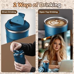 12oz Stainless Steel Travel Mug Insulated Coffee Cup Leak Proof Lid Blue