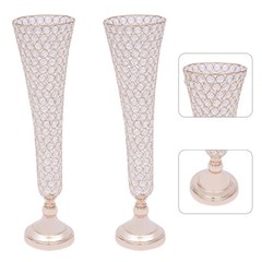 2Pcs Gold Crystal Flower Stand Vases Wedding Centerpiece for Dining Table Decor