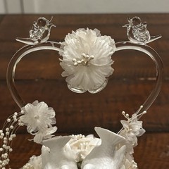 Vintage Wedding Cake Topper Acrylic Heart Birds Doves Floral Lace 9”