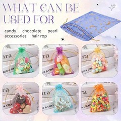 50pcs Moon Stars Drawstring Organza Bags Jewelry Gift Bags Pouches Gold Star Org