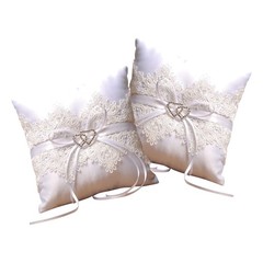 2 Pcs Lace Wedding Ring Pillow Kneeling Bearer Cushion for Party