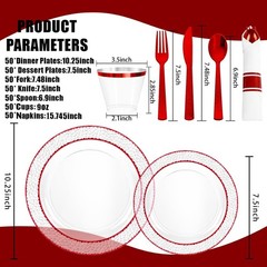 Ciaell 350PC Red Plastic Plates Set for 50 Guests – Dinnerware & Cups