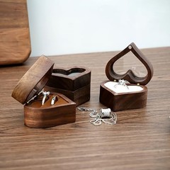 Wooden Ring Box, Personalized Ring Box Mini Engagement Ring Heart Clear White