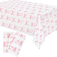 Oudain 3 Pcs Pink Bow Table Cloth 54 x 108 54 x 108 inches, and White
