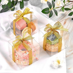 3x3x3 Inches Clear Favor Boxes with Gold Gift Ribbons 30 PCS Transparent Plastic