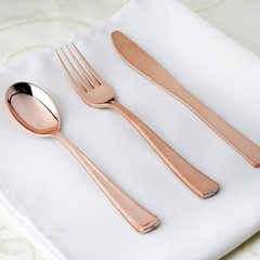 Rose Gold Metallic Forks Spoons and Knives sets – Disposable Tableware for Party