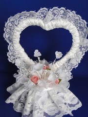 New Vintage Elegant Wedding Caketop with lace heart & pink roses #393