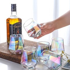 Stemless Wine Glasses Set of 4 Rainbow Diamond Wine Glass, Lead-Free Modern