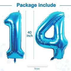 14 Balloon Number, 40 Inch Blue Foil Balloons Giant Jumbo Helium Blue Number 14