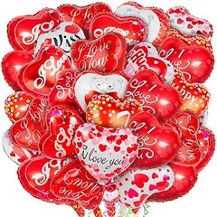 36 Pieces Red Heart Balloons, Happy Valentines Day I Love You Foil Mylar 36 Red