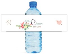 100 Wreath Floral Heart & Arrows Wedding Anniversary Water bottle labels